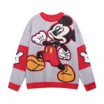画像1: Red Mickey Mouse color knitted round neck sweater 男女兼用ユニセックス ミッキーマウス カラーミッキー編み込みクールネック セーター ニット (1)