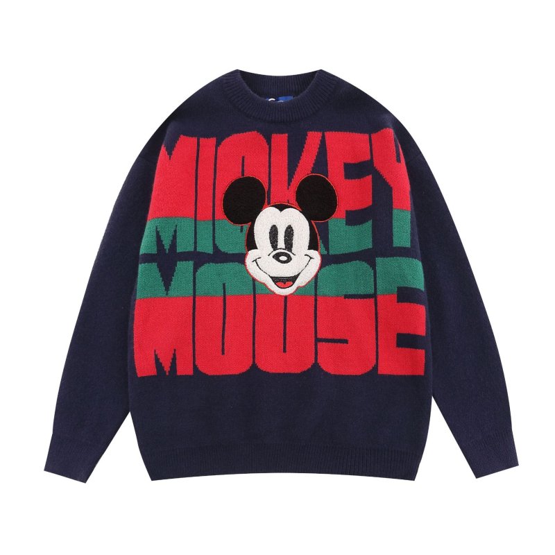 画像1: Mickey Mouse color knitted round neck logo sweater 男女兼用ユニセックスミッキーマウスカラーミッキー編み込みクールネック ロゴ セーター ニット (1)