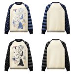 画像6: 777 Girl's Star & Border Sleeve Round Neck Sweater 男女兼用ユニセックス777ガールスター&ボーダー袖 クールネック セーター ニット (6)