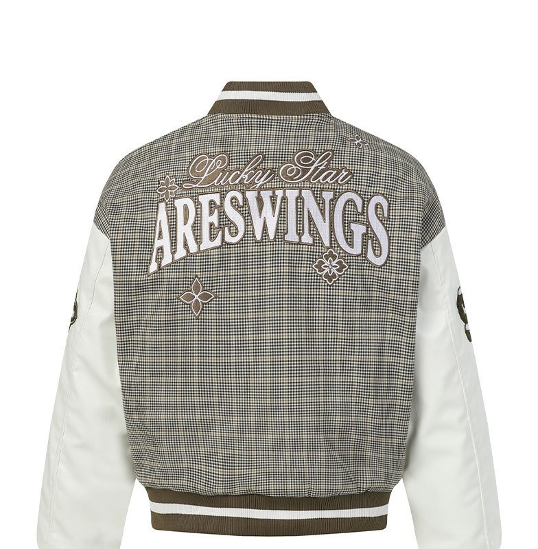 画像3: Houndstooth x Letter Logo Embroidered Stadium Jacket  ユニセックス 男女兼用千鳥格子×レターロゴ刺繍スタジアムジャンパー スタジャン MA-1 ボンバー ジャケット ブルゾン (3)