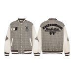 画像1: Houndstooth x Letter Logo Embroidered Stadium Jacket  ユニセックス 男女兼用千鳥格子×レターロゴ刺繍スタジアムジャンパー スタジャン MA-1 ボンバー ジャケット ブルゾン (1)