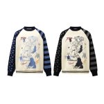 画像5: 777 Girl's Star & Border Sleeve Round Neck Sweater 男女兼用ユニセックス777ガールスター&ボーダー袖 クールネック セーター ニット (5)