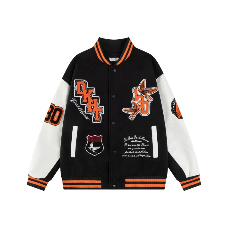 画像2: Lettering and bird embroidery stadium jacket  ユニセックス 男女兼用レタリング＆バード刺繍スタジアムジャンパー スタジャン MA-1 ボンバー ジャケット ブルゾン (2)