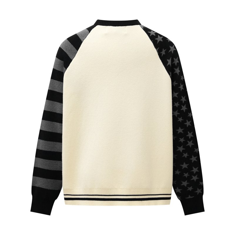 画像3: 777 Girl's Star & Border Sleeve Round Neck Sweater 男女兼用ユニセックス777ガールスター&ボーダー袖 クールネック セーター ニット (3)