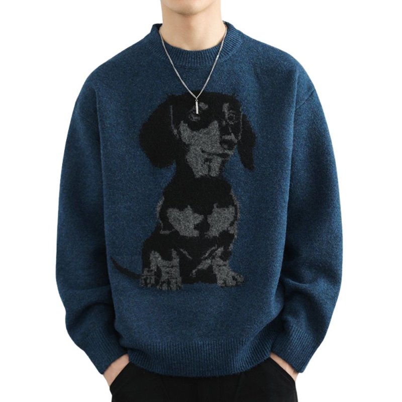 画像2: Puppy knitted round neck  Sweater 男女兼用ユニセックスパピー子犬編み込み ラウンドネックセーター ニット (2)