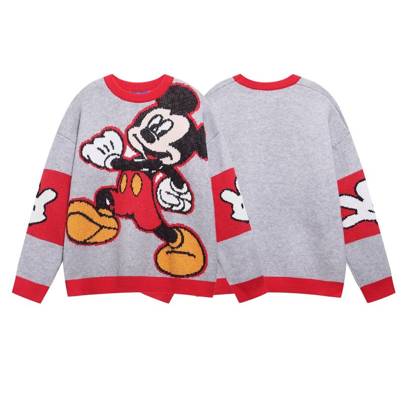 画像3: Red Mickey Mouse color knitted round neck sweater 男女兼用ユニセックス ミッキーマウス カラーミッキー編み込みクールネック セーター ニット (3)
