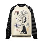 画像1: 777 Girl's Star & Border Sleeve Round Neck Sweater 男女兼用ユニセックス777ガールスター&ボーダー袖 クールネック セーター ニット (1)