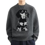 画像1: Puppy knitted round neck  Sweater 男女兼用ユニセックスパピー子犬編み込み ラウンドネックセーター ニット (1)
