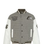 画像2: Houndstooth x Letter Logo Embroidered Stadium Jacket  ユニセックス 男女兼用千鳥格子×レターロゴ刺繍スタジアムジャンパー スタジャン MA-1 ボンバー ジャケット ブルゾン (2)