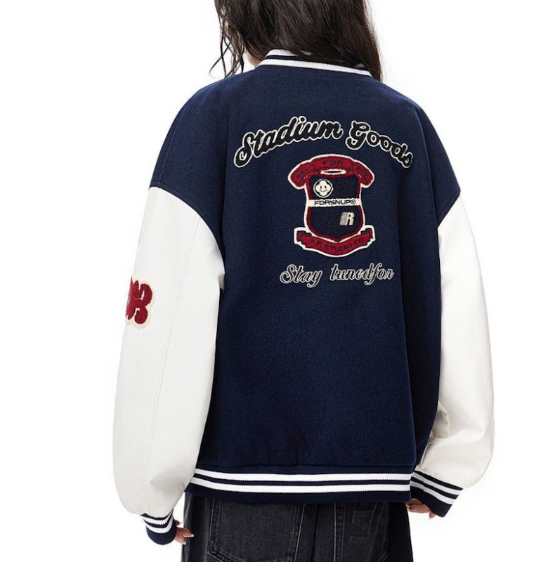 画像6: Smile flower and emblem embroidery stadium jacket  ユニセックス 男女兼用スマイルフラワー&エンブレム 刺繍スタジアムジャンパー スタジャン MA-1 ボンバー ジャケット ブルゾン (6)