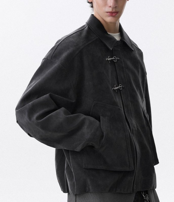 画像4: leather collar buckle jacket  ユニセックス 男女兼用 レザーカラーバックル付きジャケット ブルゾン (4)