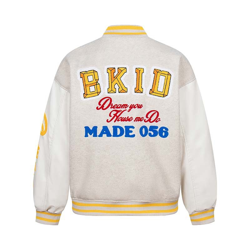 画像7: BKID logo embroidered leather sleeves stadium jacket  ユニセックス 男女兼用 BKIDロゴ刺繍レザースリーブ刺繍スタジアムジャンパー スタジャン MA-1 ボンバー ジャケット ブルゾン (7)