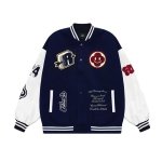 画像2: Smile flower and emblem embroidery stadium jacket  ユニセックス 男女兼用スマイルフラワー&エンブレム 刺繍スタジアムジャンパー スタジャン MA-1 ボンバー ジャケット ブルゾン (2)