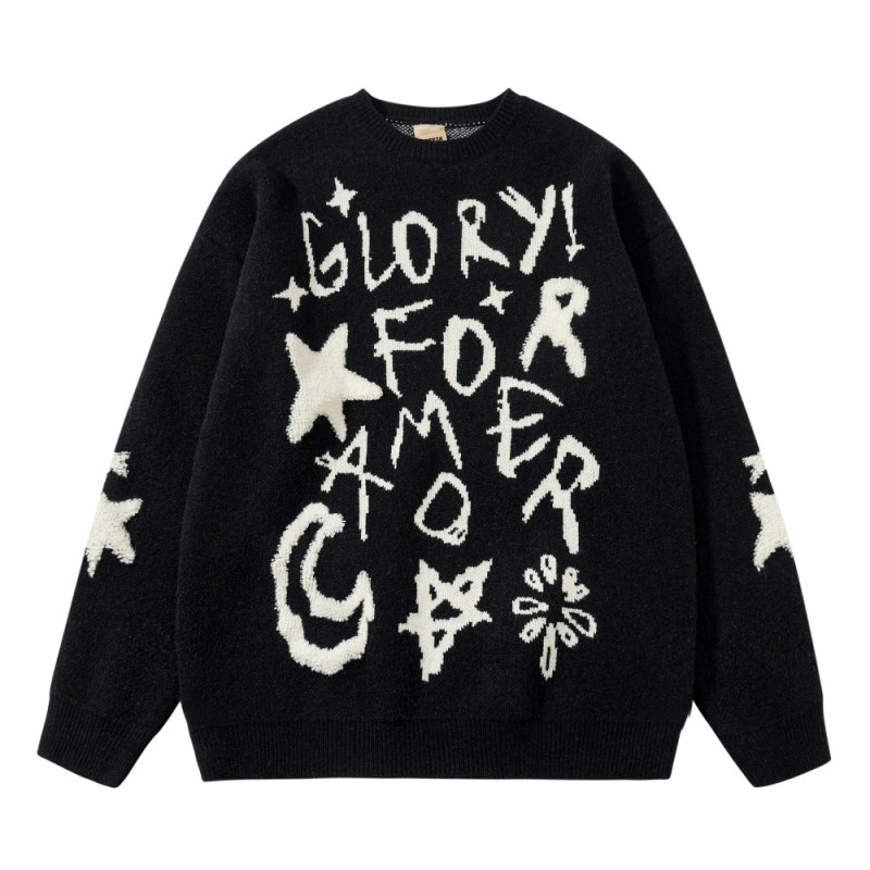 画像2: OREETA Preppy Letter Logo Knitted Crew Neck Sweater 男女兼用ユニセックスプレッピーレターロゴ編み込み ラウンドネックセーター ニット (2)