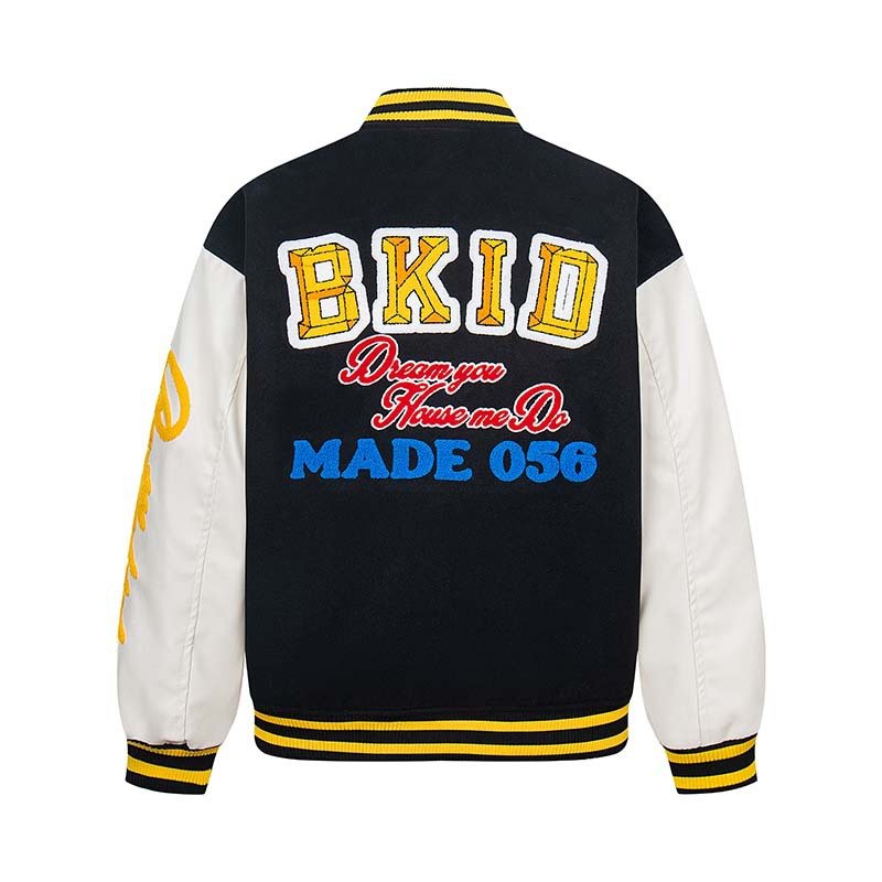 画像8: BKID logo embroidered leather sleeves stadium jacket  ユニセックス 男女兼用 BKIDロゴ刺繍レザースリーブ刺繍スタジアムジャンパー スタジャン MA-1 ボンバー ジャケット ブルゾン (8)