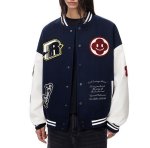 画像4: Smile flower and emblem embroidery stadium jacket  ユニセックス 男女兼用スマイルフラワー&エンブレム 刺繍スタジアムジャンパー スタジャン MA-1 ボンバー ジャケット ブルゾン (4)