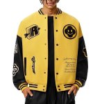 画像3: Smile flower and emblem embroidery stadium jacket  ユニセックス 男女兼用スマイルフラワー&エンブレム 刺繍スタジアムジャンパー スタジャン MA-1 ボンバー ジャケット ブルゾン (3)