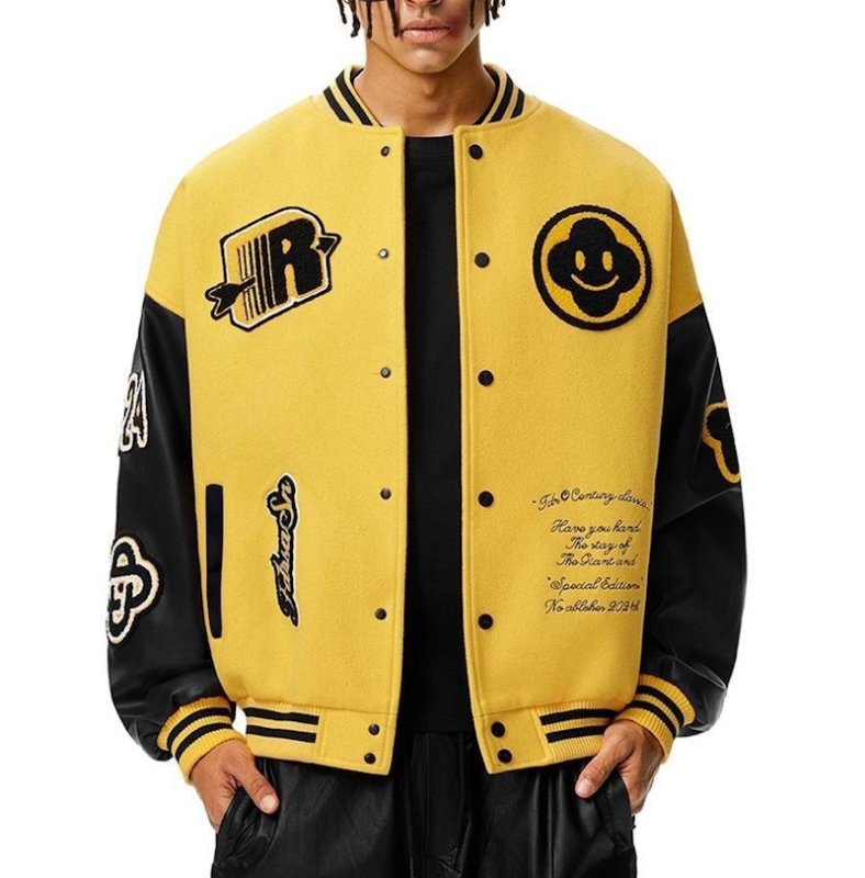 画像3: Smile flower and emblem embroidery stadium jacket  ユニセックス 男女兼用スマイルフラワー&エンブレム 刺繍スタジアムジャンパー スタジャン MA-1 ボンバー ジャケット ブルゾン (3)