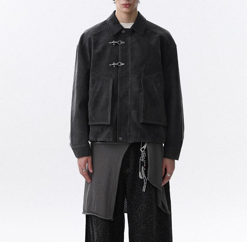 画像6: leather collar buckle jacket  ユニセックス 男女兼用 レザーカラーバックル付きジャケット ブルゾン (6)