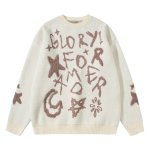 画像1: OREETA Preppy Letter Logo Knitted Crew Neck Sweater 男女兼用ユニセックスプレッピーレターロゴ編み込み ラウンドネックセーター ニット (1)