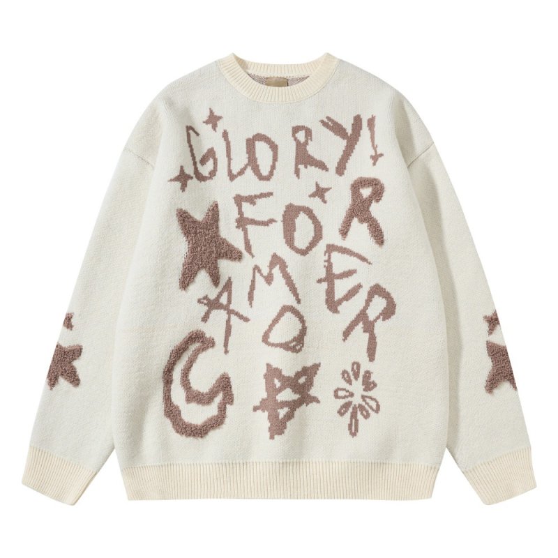画像1: OREETA Preppy Letter Logo Knitted Crew Neck Sweater 男女兼用ユニセックスプレッピーレターロゴ編み込み ラウンドネックセーター ニット (1)