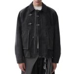 画像2: leather collar buckle jacket  ユニセックス 男女兼用 レザーカラーバックル付きジャケット ブルゾン (2)