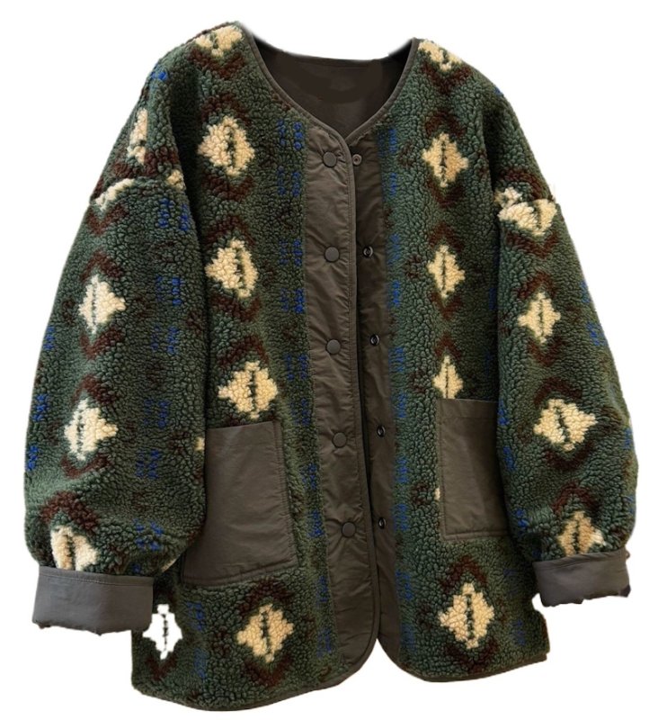 画像1: Reversible Green Floral Lambswool Short Coat リバーシブルグリーンフラワーラムウールショートコート (1)