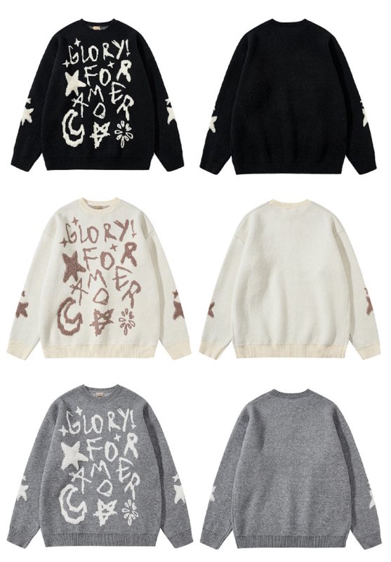 画像5: OREETA Preppy Letter Logo Knitted Crew Neck Sweater 男女兼用ユニセックスプレッピーレターロゴ編み込み ラウンドネックセーター ニット (5)