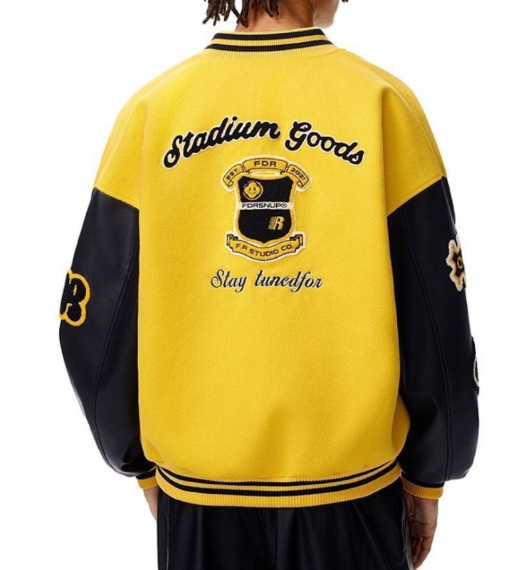 画像5: Smile flower and emblem embroidery stadium jacket  ユニセックス 男女兼用スマイルフラワー&エンブレム 刺繍スタジアムジャンパー スタジャン MA-1 ボンバー ジャケット ブルゾン (5)