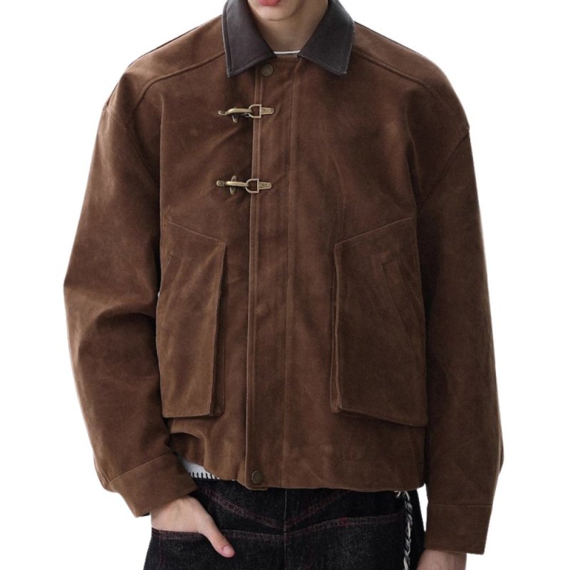 画像1: leather collar buckle jacket  ユニセックス 男女兼用 レザーカラーバックル付きジャケット ブルゾン (1)