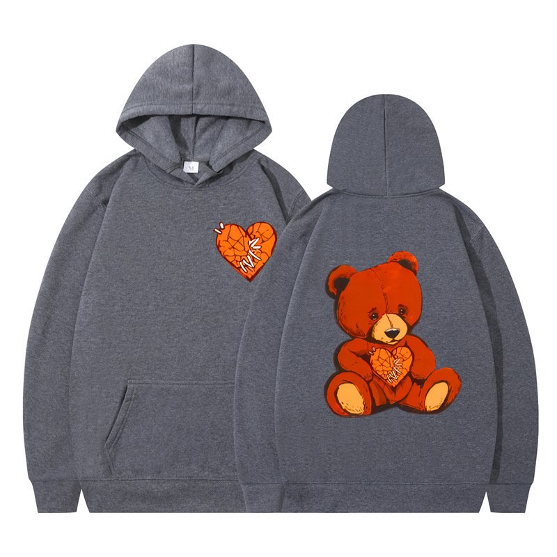 画像1: Heart Bear Print Hoodie Sweatshirt hoodie sweatユニセックス 男女兼用ハートベアプリントプリント スウェットパーカー (1)
