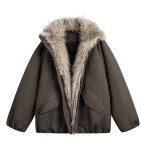 画像1: Unisex fur collar mountain-shaped padded coat 男女兼用ユニセックスファーカラーマウンテンシェイプ中綿コート (1)