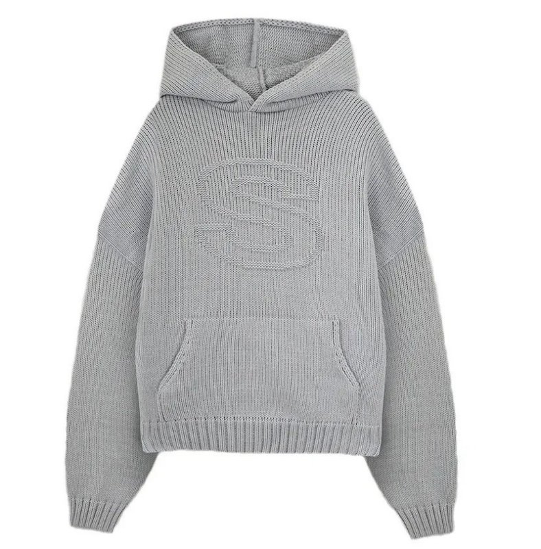画像1: S logo hoodie sweater Sweater Knit　 Sロゴ編み込みフーディセーター　ニット  (1)