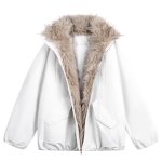 画像2: Unisex fur collar mountain-shaped padded coat 男女兼用ユニセックスファーカラーマウンテンシェイプ中綿コート (2)