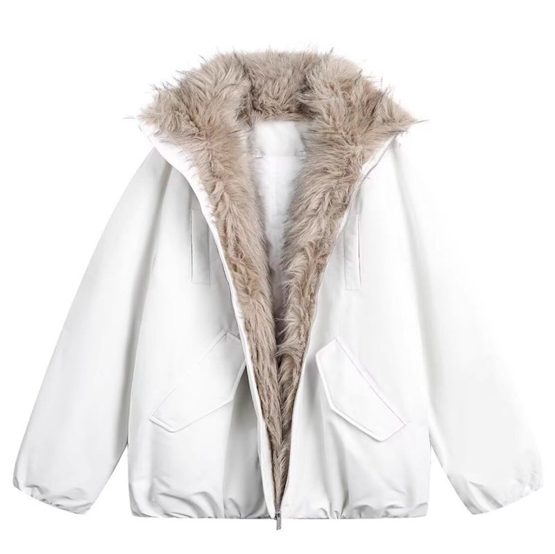 画像2: Unisex fur collar mountain-shaped padded coat 男女兼用ユニセックスファーカラーマウンテンシェイプ中綿コート (2)