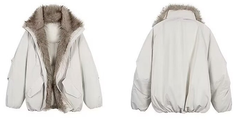 画像4: Unisex fur collar mountain-shaped padded coat 男女兼用ユニセックスファーカラーマウンテンシェイプ中綿コート (4)