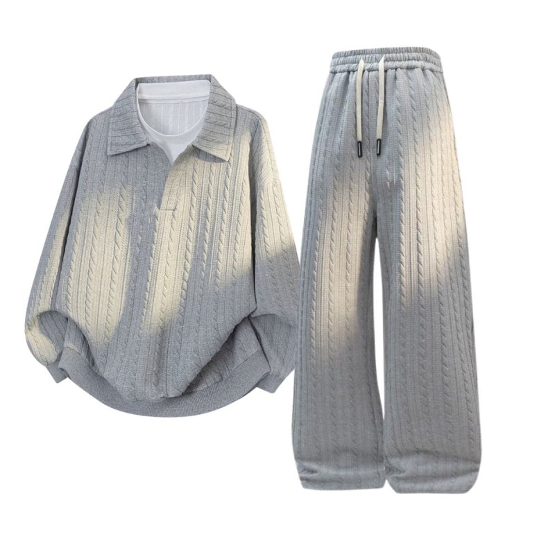 画像7: 25 Unisex ‎Knit Set up Matching Set Jacket + Pants ユニセックス 男女兼用 ニット ケーブル マッチングセット 大きなサイズあり スウェット ポロシャツ セットアップ 上下 (7)