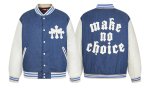 画像1: Denim and leather sleeves quilted interior embroidered lettering Stadium Jacket ユニセックス 男女兼用デニム×レザースリーブ 内側キルティング レター刺繍スタジャンスタジアムジャンパー  MA-1 ボンバー ジャケット ブルゾン (1)