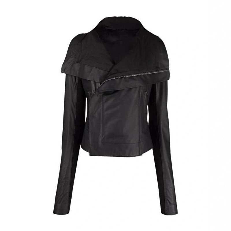 画像1: Off the shoulder fake leather biker naska jacket フェイクレザー オフショルダーライダース ジャケットコート (1)
