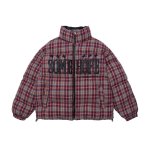 画像1: Checked letter embroidered stand-collar cotton down jacket ユニセックス 男女兼用 チェック＆アルファベットロゴスタンドカラーダウンジャケットブルゾンコート (1)