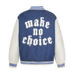 画像3: Denim and leather sleeves quilted interior embroidered lettering Stadium Jacket ユニセックス 男女兼用デニム×レザースリーブ 内側キルティング レター刺繍スタジャンスタジアムジャンパー  MA-1 ボンバー ジャケット ブルゾン (3)