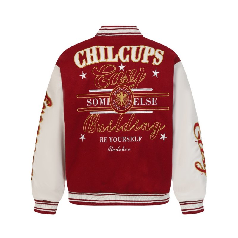 画像4: 0567 & Alphabet Color Block Leather Sleeve Stand Collar embroidery Stadium Jacket ユニセックス 男女兼用0567&アルファベットロゴレザースリーブスタンドカラースタジャンスタジアムジャンパー  MA-1 ボンバー ジャケット ブルゾン (4)