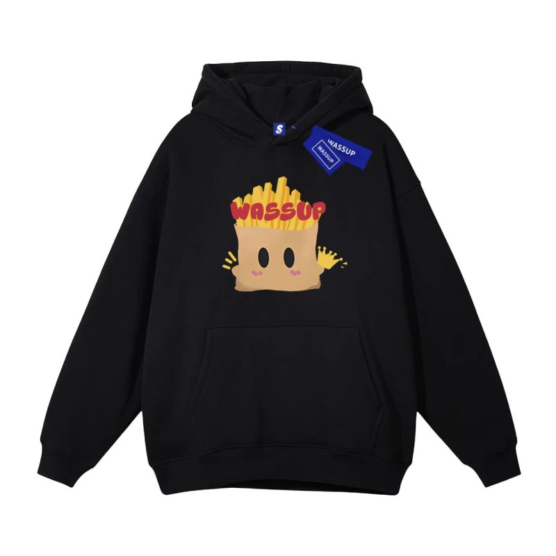 画像4: WASSUP potato fries print Hoodie sweater ユニセックス 男女兼用 フライドポテトプリント 起毛 フーディ スウェットパーカー (4)