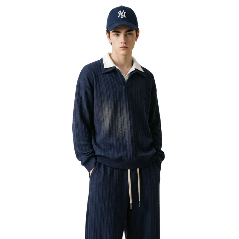 画像1: 25 Unisex ‎Knit Set up Matching Set Jacket + Pants ユニセックス 男女兼用 ニット ケーブル マッチングセット 大きなサイズあり スウェット ポロシャツ セットアップ 上下 (1)