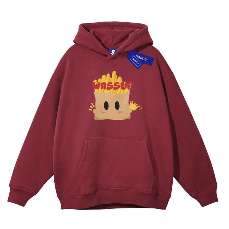 画像2: WASSUP potato fries print Hoodie sweater ユニセックス 男女兼用 フライドポテトプリント 起毛 フーディ スウェットパーカー (2)