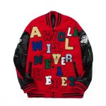 画像3: Alphabet logo and flower embroidery Stadium Jacket ユニセックス 男女兼用アルファベットロゴ＆フラワー刺繍スタジャンスタジアムジャンパー スタジャン MA-1 ボンバー ジャケット ブルゾン (3)
