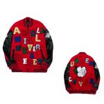 画像1: Alphabet logo and flower embroidery Stadium Jacket ユニセックス 男女兼用アルファベットロゴ＆フラワー刺繍スタジャンスタジアムジャンパー スタジャン MA-1 ボンバー ジャケット ブルゾン (1)
