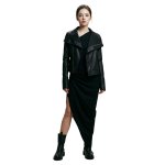 画像2: Off the shoulder fake leather biker naska jacket フェイクレザー オフショルダーライダース ジャケットコート (2)