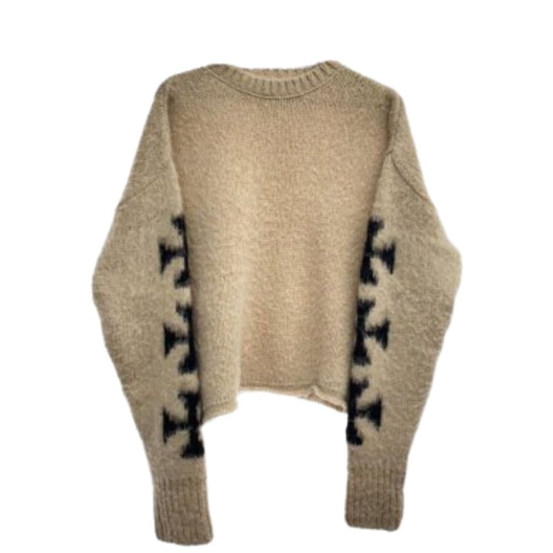 画像2: Unisex Mens Brushed Cross Mohair Knit Sweater アート クロス 十字架 スリーブ 柄 モヘア セーター (2)
