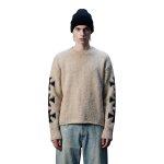 画像1: Unisex Mens Brushed Cross Mohair Knit Sweater アート クロス 十字架 スリーブ 柄 モヘア セーター (1)